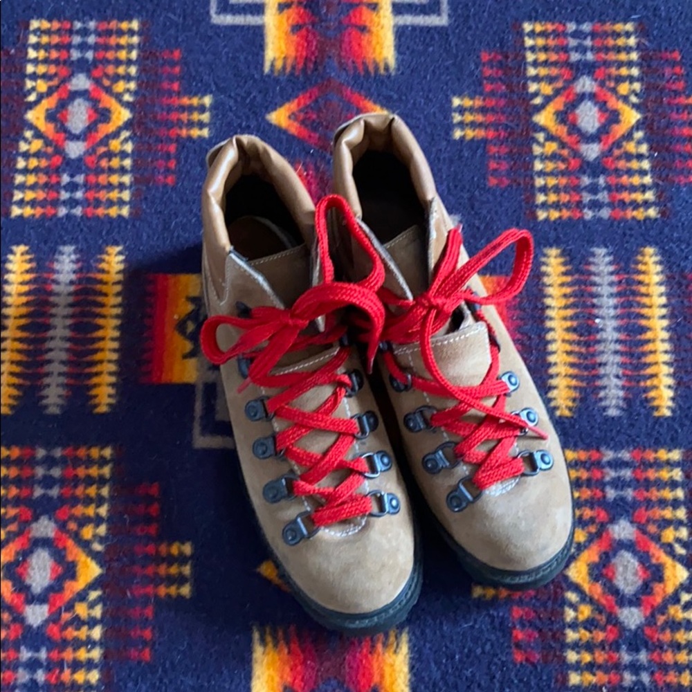 Vintage red laced hiking boots.